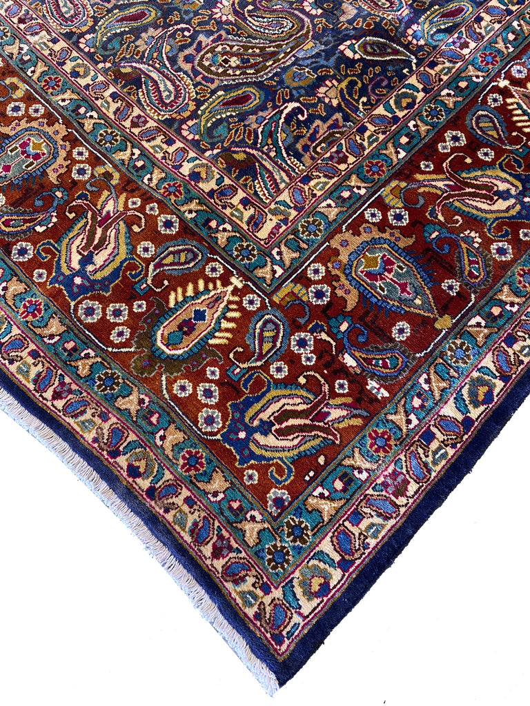 9.7 x 12.3 Semi- Antique Persian Khorasan Rug Paisley Navy Blue #F-6640