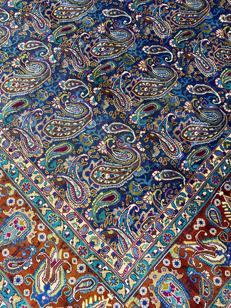 9.7 x 12.3 Semi- Antique Persian Khorasan Rug Paisley Navy Blue #F-6640