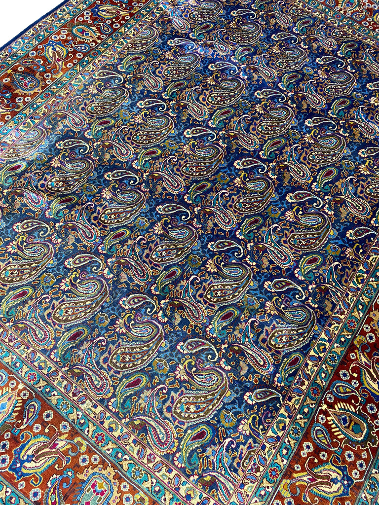 9.7 x 12.3 Semi- Antique Persian Khorasan Rug Paisley Navy Blue #F-6640