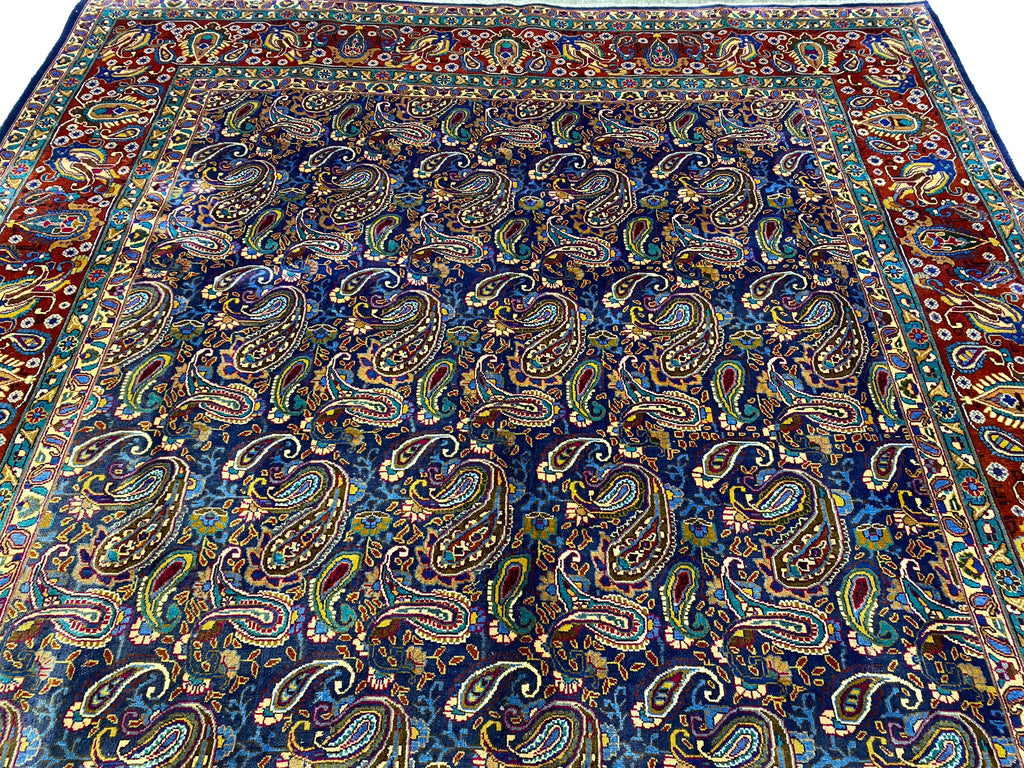 9.7 x 12.3 Semi- Antique Persian Khorasan Rug Paisley Navy Blue #F-6640