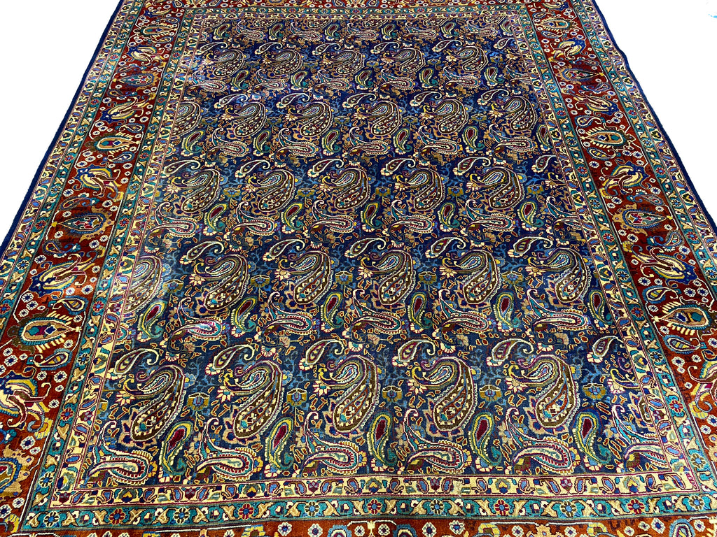 9.7 x 12.3 Semi- Antique Persian Khorasan Rug Paisley Navy Blue #F-6640