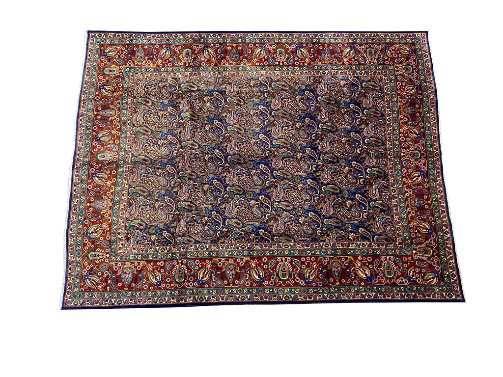 9.7 x 12.3 Semi- Antique Persian Khorasan Rug Paisley Navy Blue #F-6640