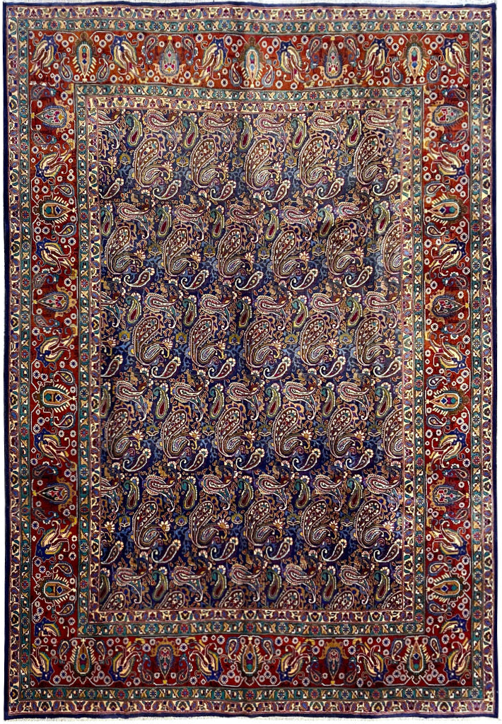 9.7 x 12.3 Semi- Antique Persian Khorasan Rug Paisley Navy Blue #F-6640