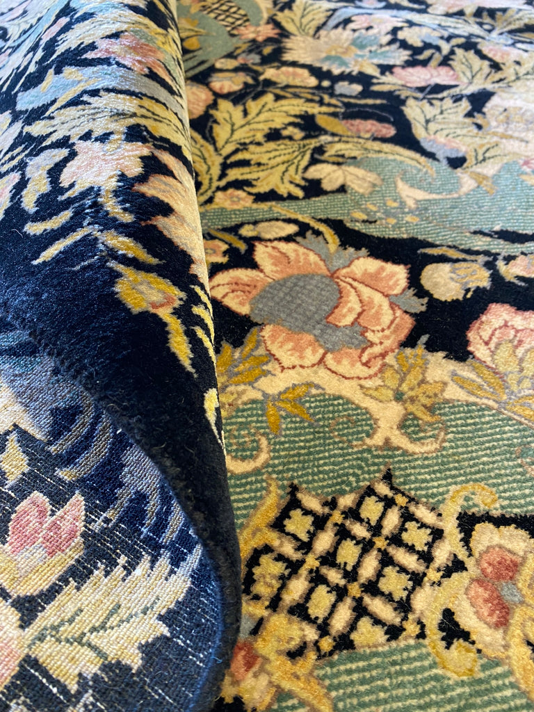 9.0 x 12.0 Fine Weave Rug New Handmade English Garden Midnight Black Blue #F-6643