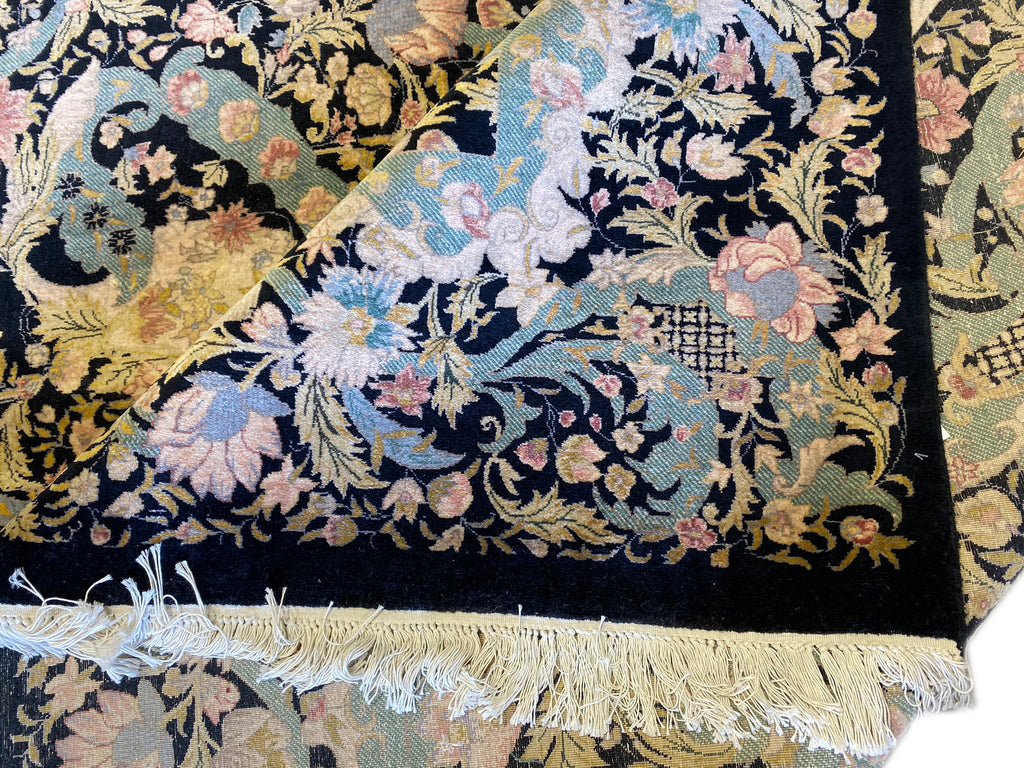 9.0 x 12.0 Fine Weave Rug New Handmade English Garden Midnight Black Blue #F-6643