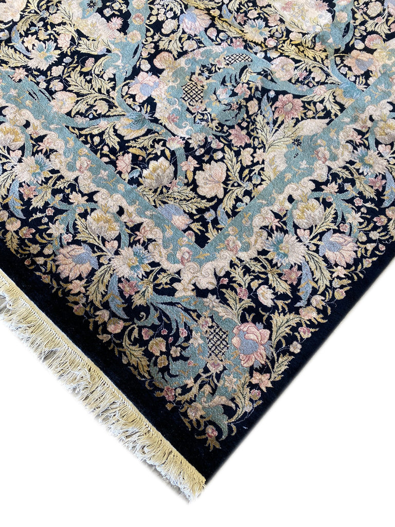 9.0 x 12.0 Fine Weave Rug New Handmade English Garden Midnight Black Blue #F-6643