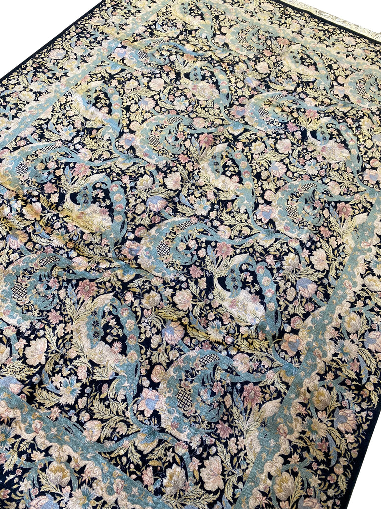 9.0 x 12.0 Fine Weave Rug New Handmade English Garden Midnight Black Blue #F-6643