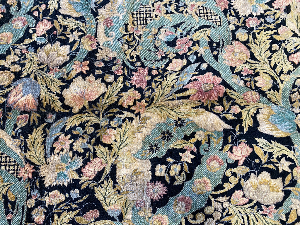 9.0 x 12.0 Fine Weave Rug New Handmade English Garden Midnight Black Blue #F-6643