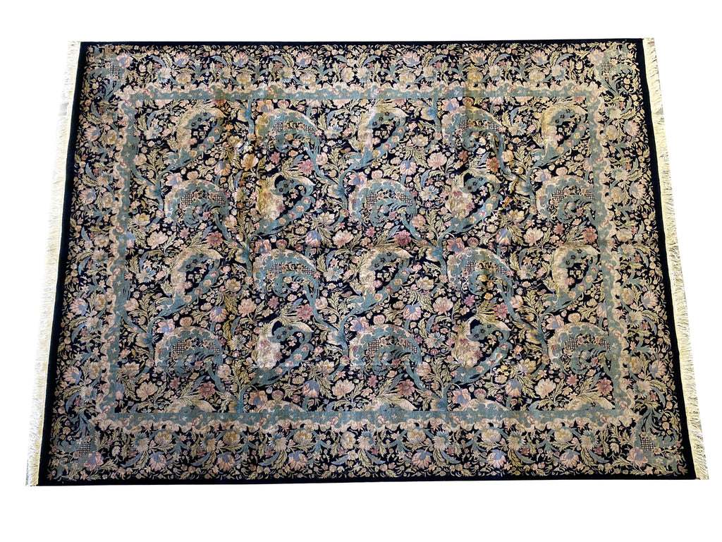 9.0 x 12.0 Fine Weave Rug New Handmade English Garden Midnight Black Blue #F-6643
