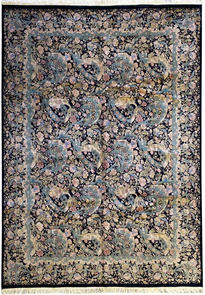 9.0 x 12.0 Fine Weave Rug New Handmade English Garden Midnight Black Blue #F-6643