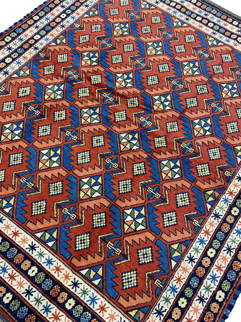 6.5 x 7.5 Genuine Chechen Perpedil Kazak Rug #PIX-19319