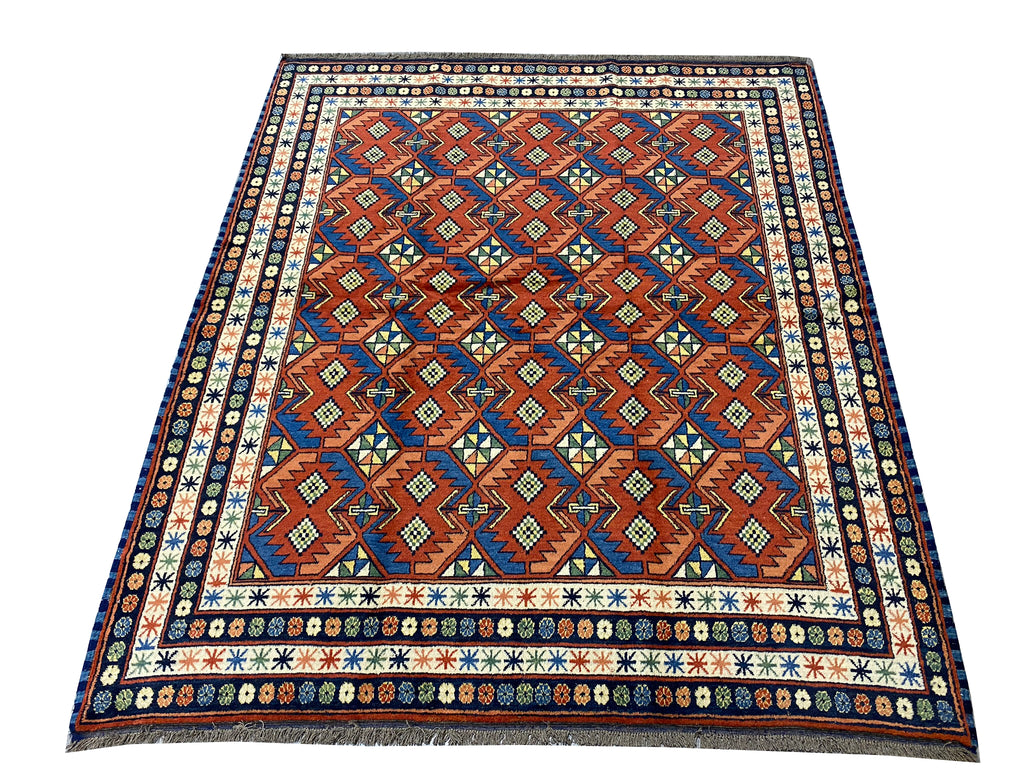 6.5 x 7.5 Genuine Chechen Perpedil Kazak Rug #PIX-19319