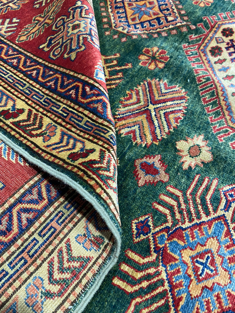 8.4 X 12.3 GREEN Quality Wool Hand-Knotted Super Kazak Rug  #PIX-25088