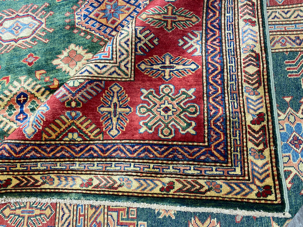 8.4 X 12.3 GREEN Quality Wool Hand-Knotted Super Kazak Rug  #PIX-25088