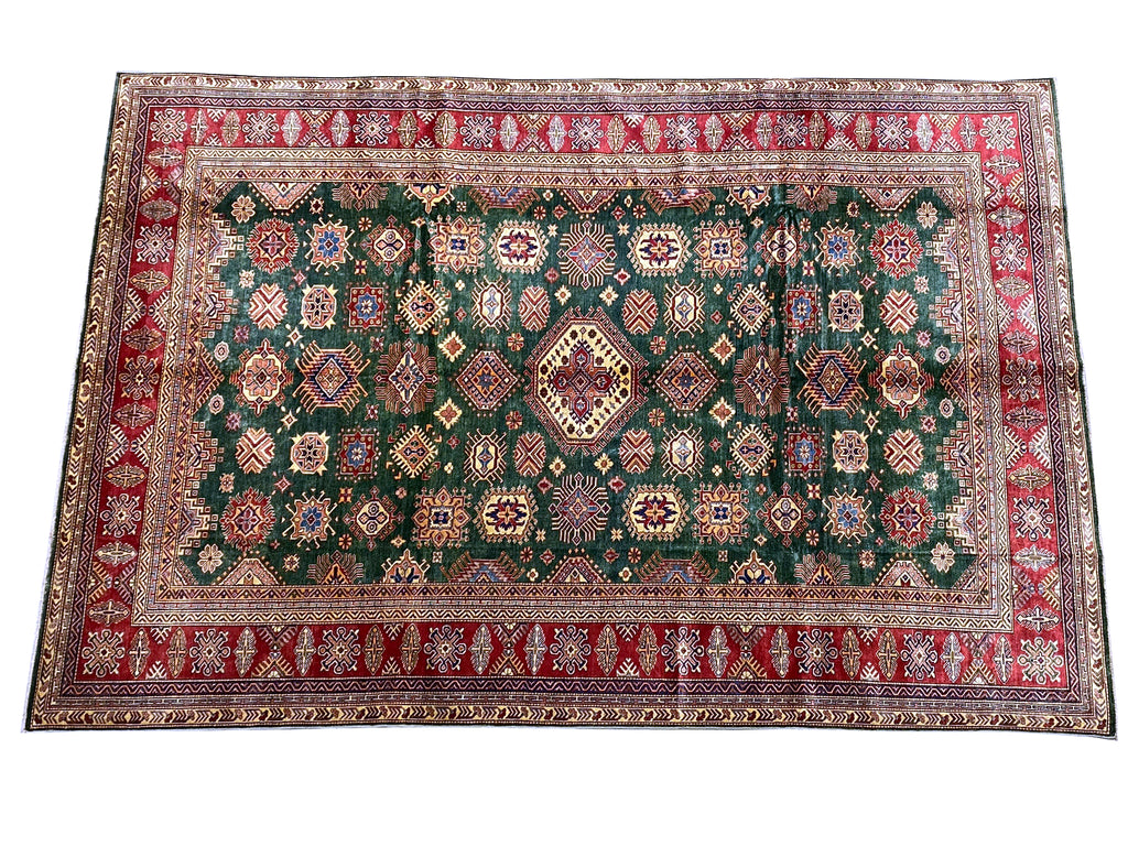 8.4 X 12.3 GREEN Quality Wool Hand-Knotted Super Kazak Rug  #PIX-25088