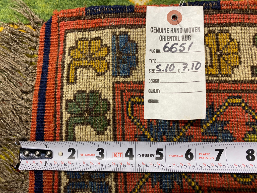 6 x 8 GREEN Wool Handmade Kazak Rug #F-6651