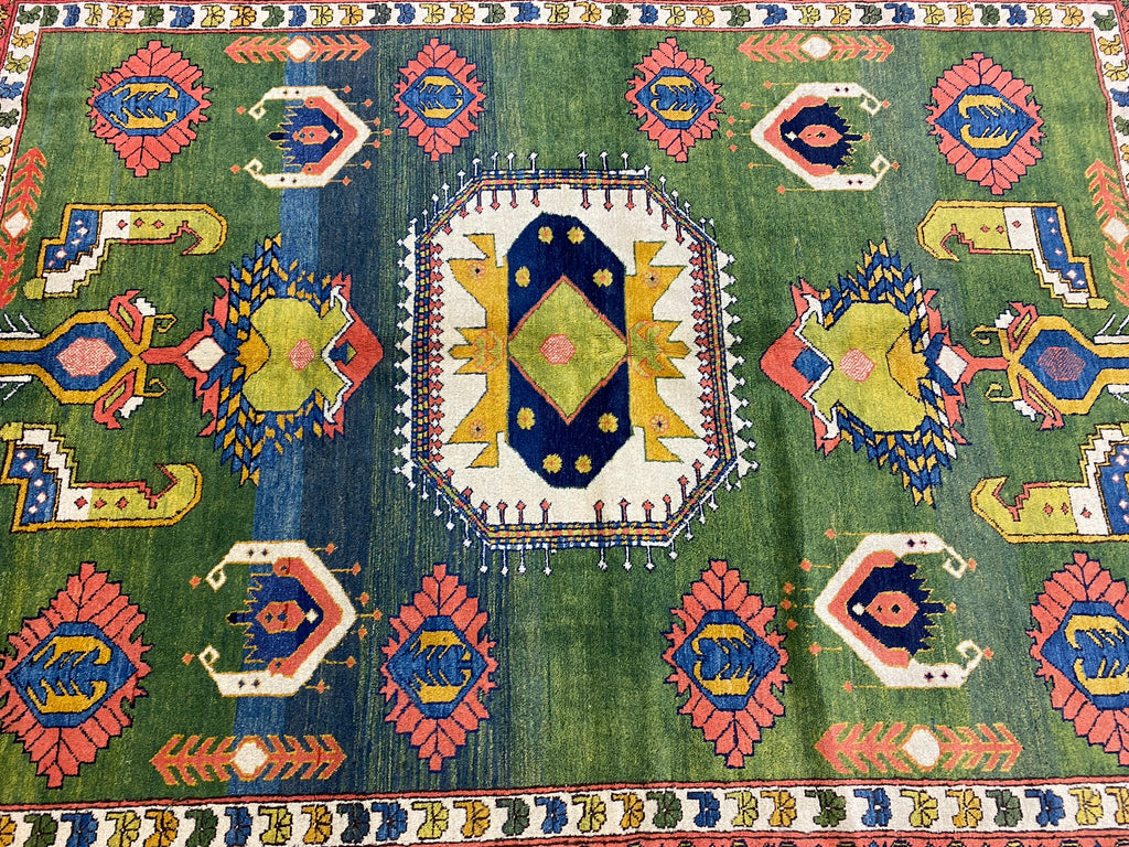 6 x 8 GREEN Wool Handmade Kazak Rug #F-6651