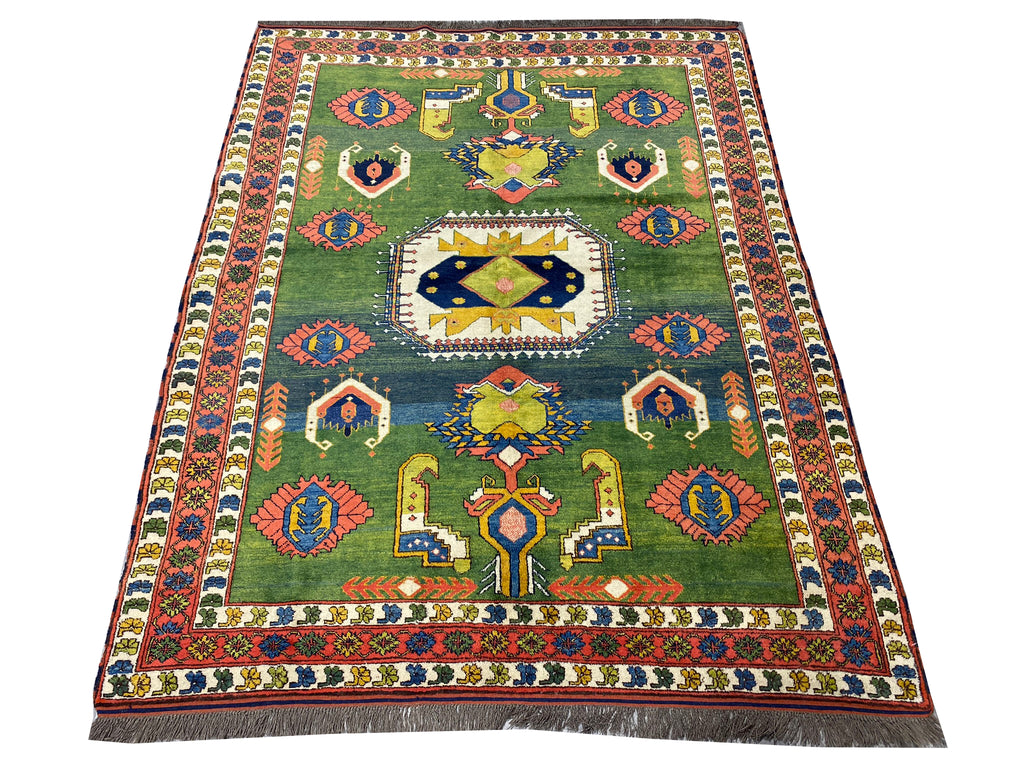 6 x 8 GREEN Wool Handmade Kazak Rug #F-6651