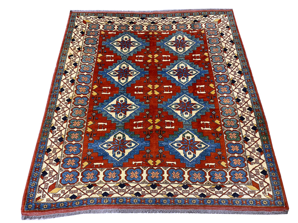SQAURE 6.2 x 6.6 Genuine Chechen Kazak Rug #PIX-19268