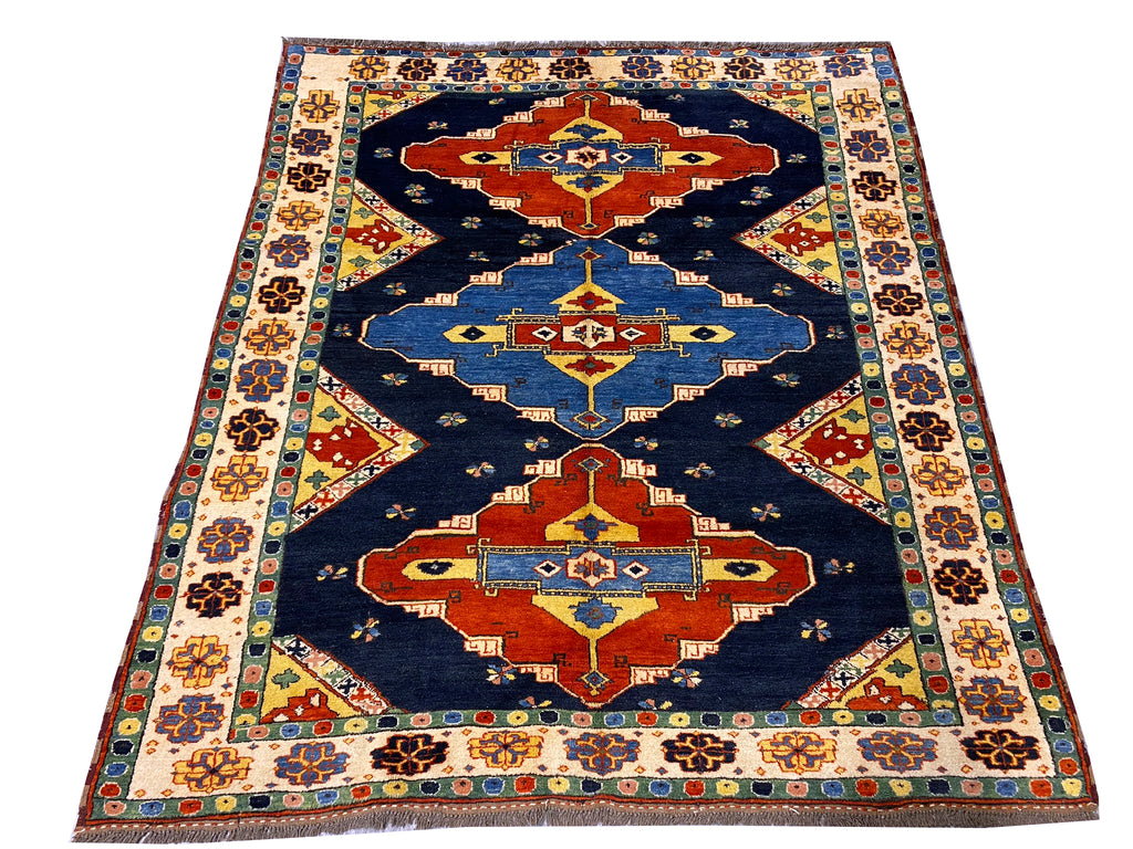 5.6 x 6.3 Chechen Kazak Handmade Rug Natural Wool #F-6654