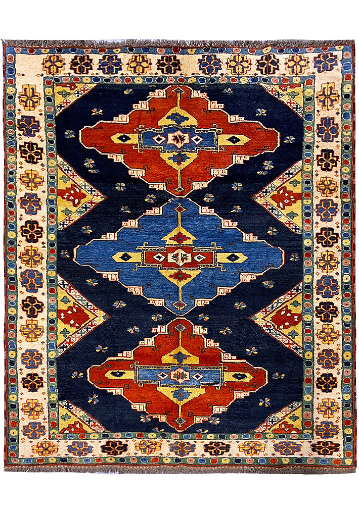 5.6 x 6.3 Chechen Kazak Handmade Rug Natural Wool #F-6654