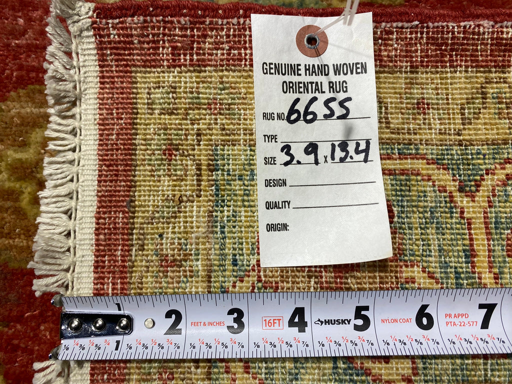 3.9 x 13.4 Handmade Runner Chobi Peshawar Natural Wool Runner Rug #F-6655