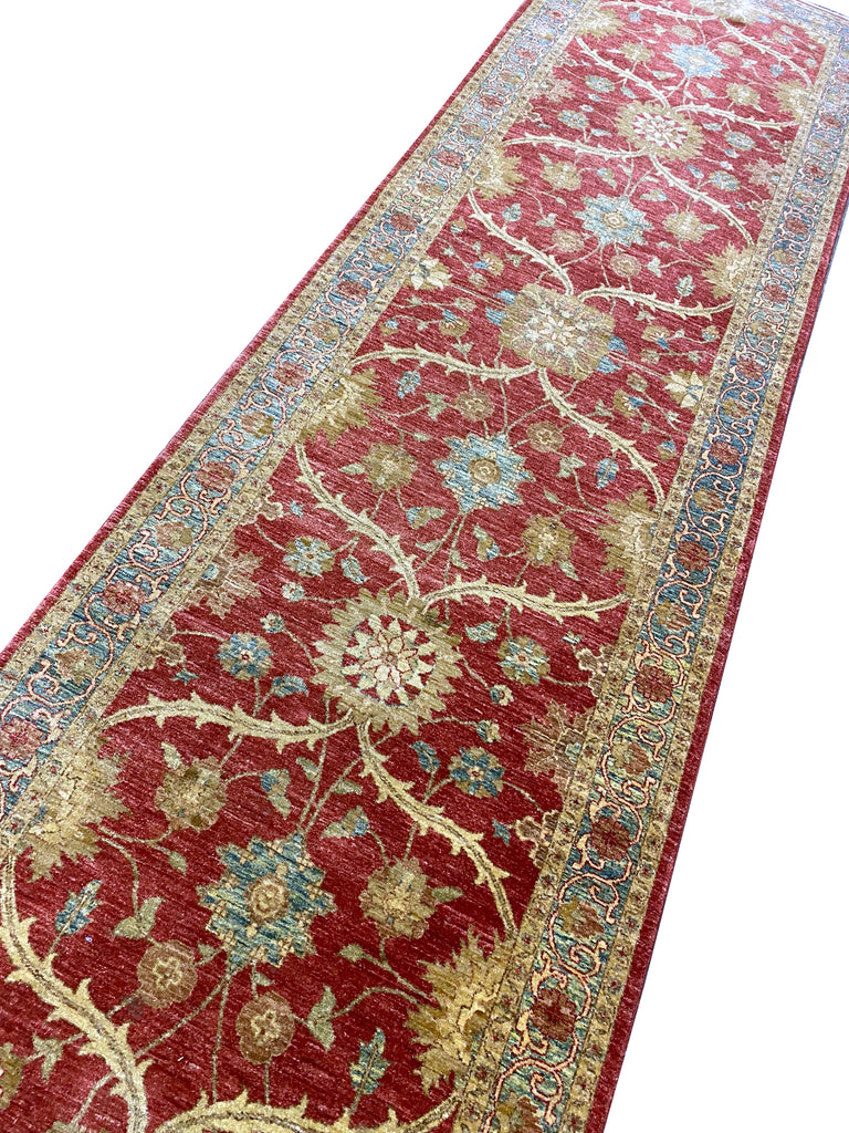 3.9 x 13.4 Handmade Runner Chobi Peshawar Natural Wool Runner Rug #F-6655