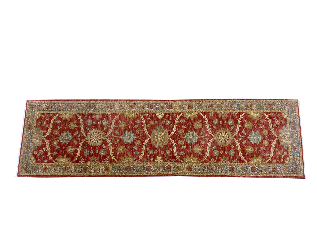 3.9 x 13.4 Handmade Runner Chobi Peshawar Natural Wool Runner Rug #F-6655