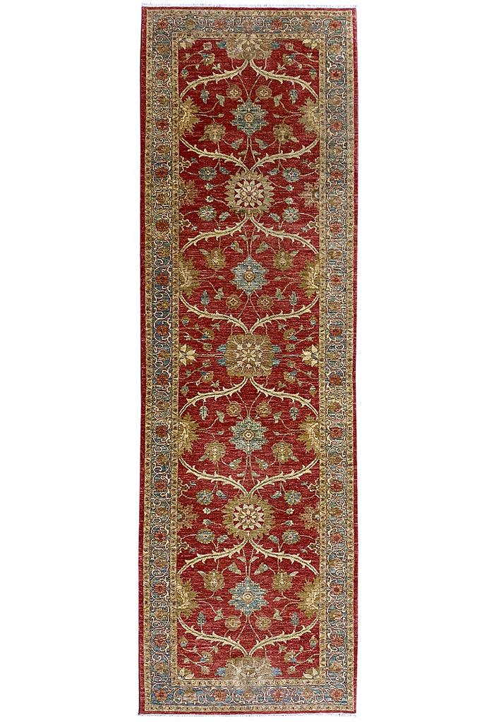 3.9 x 13.4 Handmade Runner Chobi Peshawar Natural Wool Runner Rug #F-6655