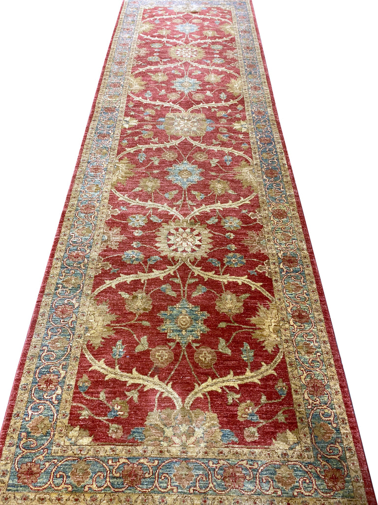 3.9 x 13.4 Handmade Runner Chobi Peshawar Natural Wool Runner Rug #F-6655