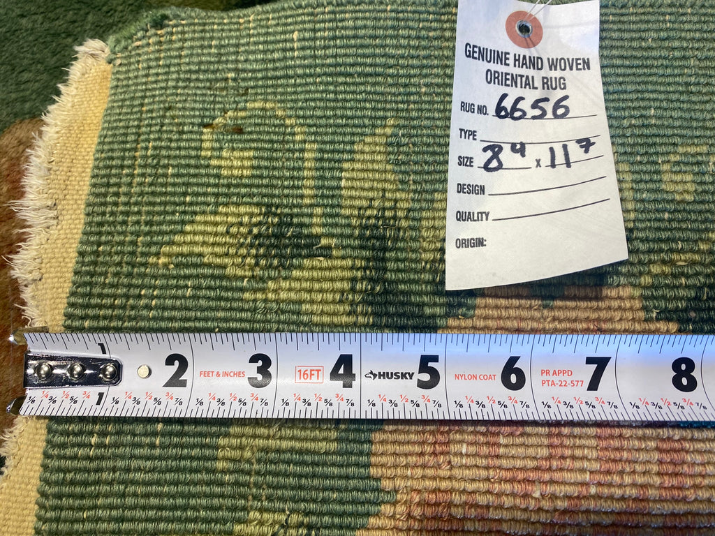 8.4 x 11.7 Art Deco Chinese Rug GREEN GOLD #F-6656