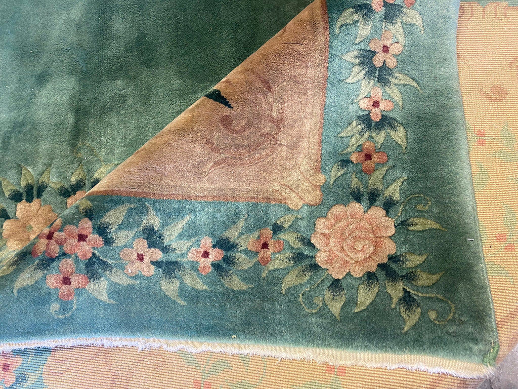8.4 x 11.7 Art Deco Chinese Rug GREEN GOLD #F-6656