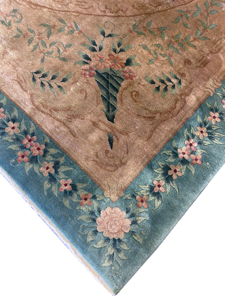 8.4 x 11.7 Art Deco Chinese Rug GREEN GOLD #F-6656