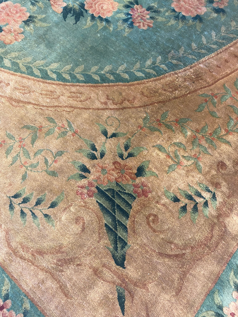 8.4 x 11.7 Art Deco Chinese Rug GREEN GOLD #F-6656