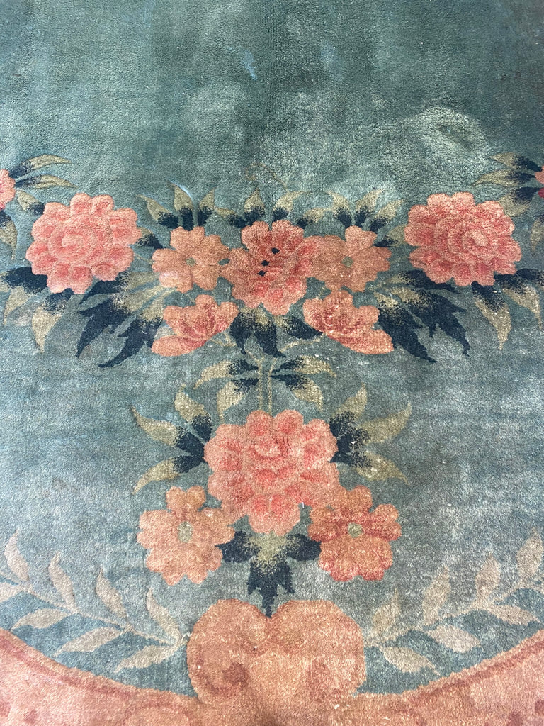 8.4 x 11.7 Art Deco Chinese Rug GREEN GOLD #F-6656