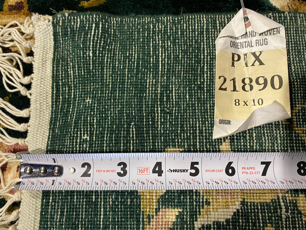 8 x 10 French Aubusson Handmade Rug Bamboo Silk Dark GREEN #PIX-21890