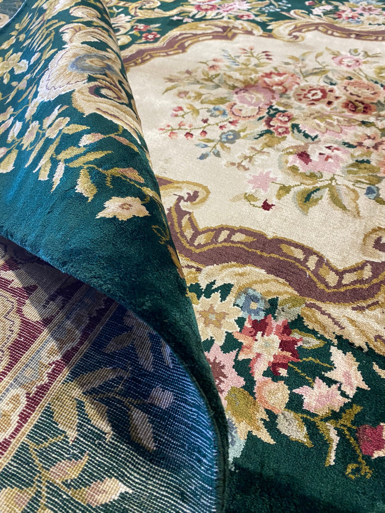 8 x 10 French Aubusson Handmade Rug Bamboo Silk Dark GREEN #PIX-21890