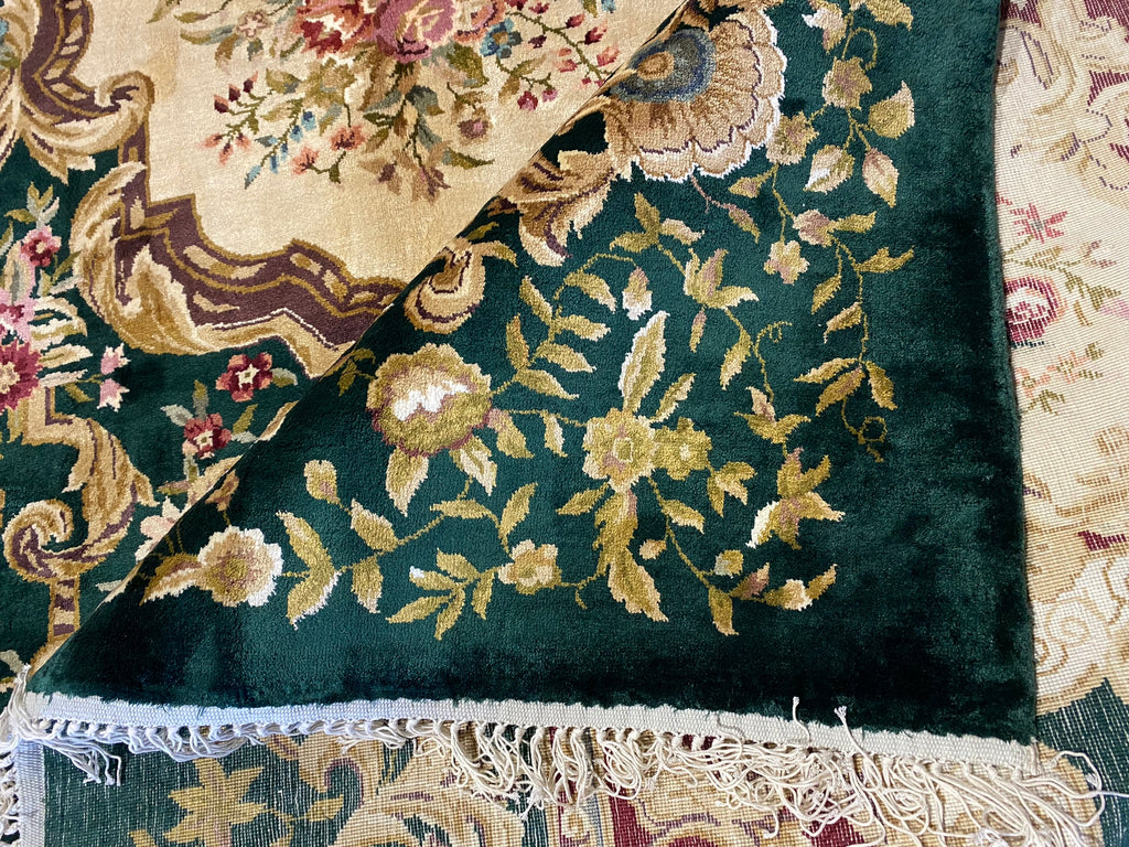 8 x 10 French Aubusson Handmade Rug Bamboo Silk Dark GREEN #PIX-21890