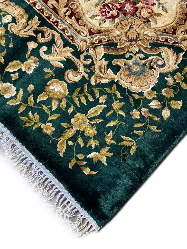8 x 10 French Aubusson Handmade Rug Bamboo Silk Dark GREEN #PIX-21890