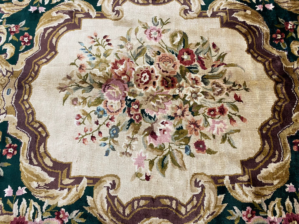 8 x 10 French Aubusson Handmade Rug Bamboo Silk Dark GREEN #PIX-21890