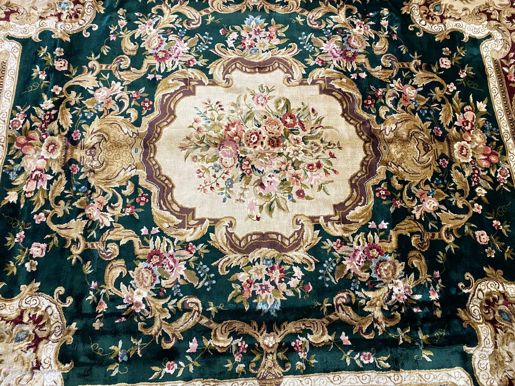 8 x 10 French Aubusson Handmade Rug Bamboo Silk Dark GREEN #PIX-21890