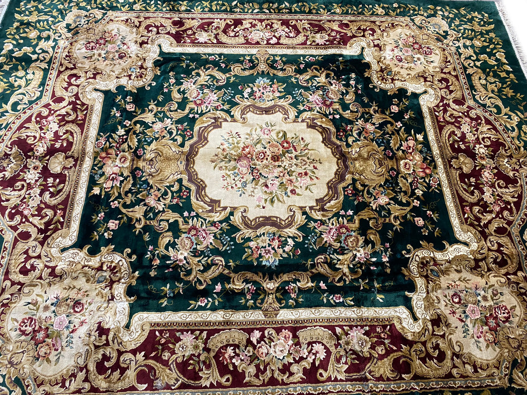 8 x 10 French Aubusson Handmade Rug Bamboo Silk Dark GREEN #PIX-21890