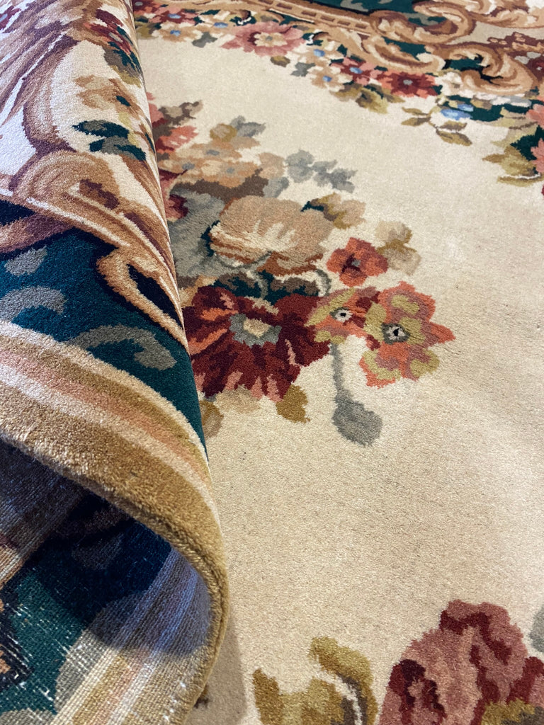 6 x 9 French Aubusson Handmade Rug GREEN #PIX-2947