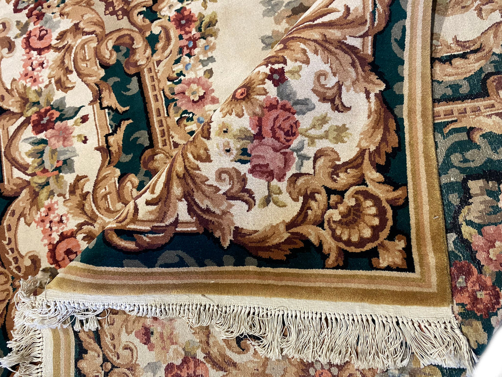 6 x 9 French Aubusson Handmade Rug GREEN #PIX-2947