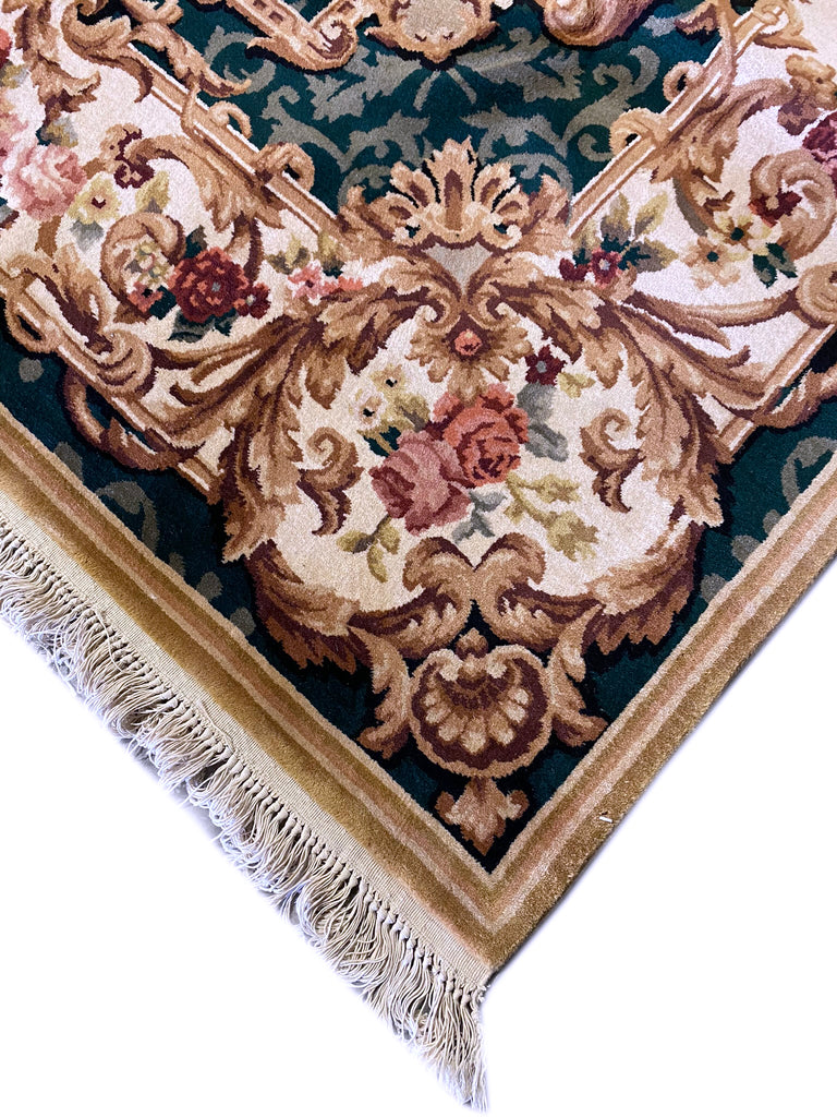6 x 9 French Aubusson Handmade Rug GREEN #PIX-2947