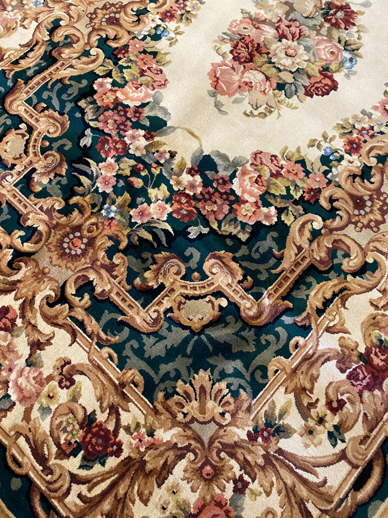 6 x 9 French Aubusson Handmade Rug GREEN #PIX-2947