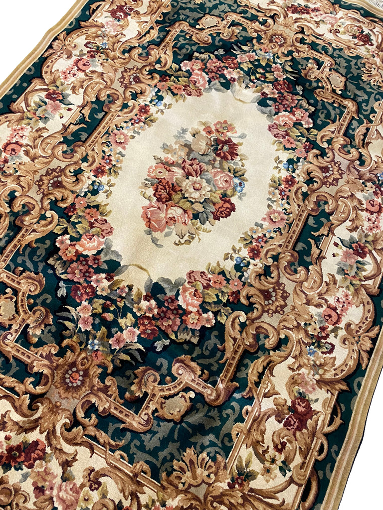 6 x 9 French Aubusson Handmade Rug GREEN #PIX-2947
