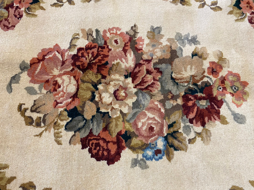 6 x 9 French Aubusson Handmade Rug GREEN #PIX-2947