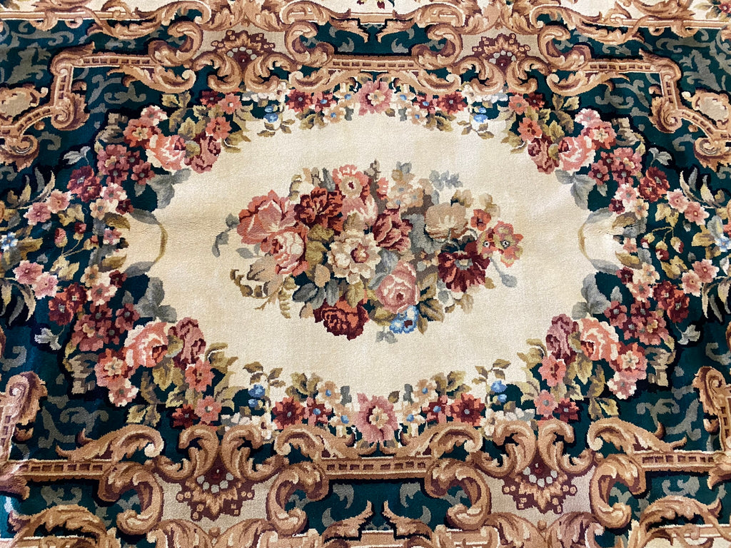6 x 9 French Aubusson Handmade Rug GREEN #PIX-2947