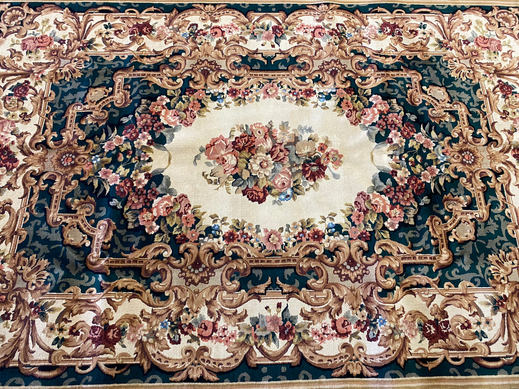 6 x 9 French Aubusson Handmade Rug GREEN #PIX-2947